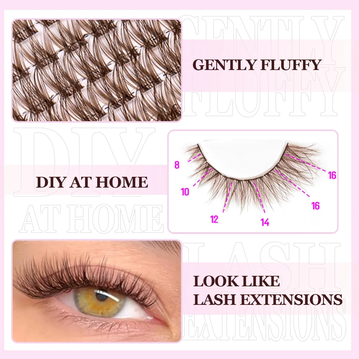 Wimpernverlängerungsset zum Selbermachen, braune Wimperncluster, Cosplay, natürliches Einzelwimpern-Set, starker Halt mit Wimpernbindung und Versiegelungspinzette