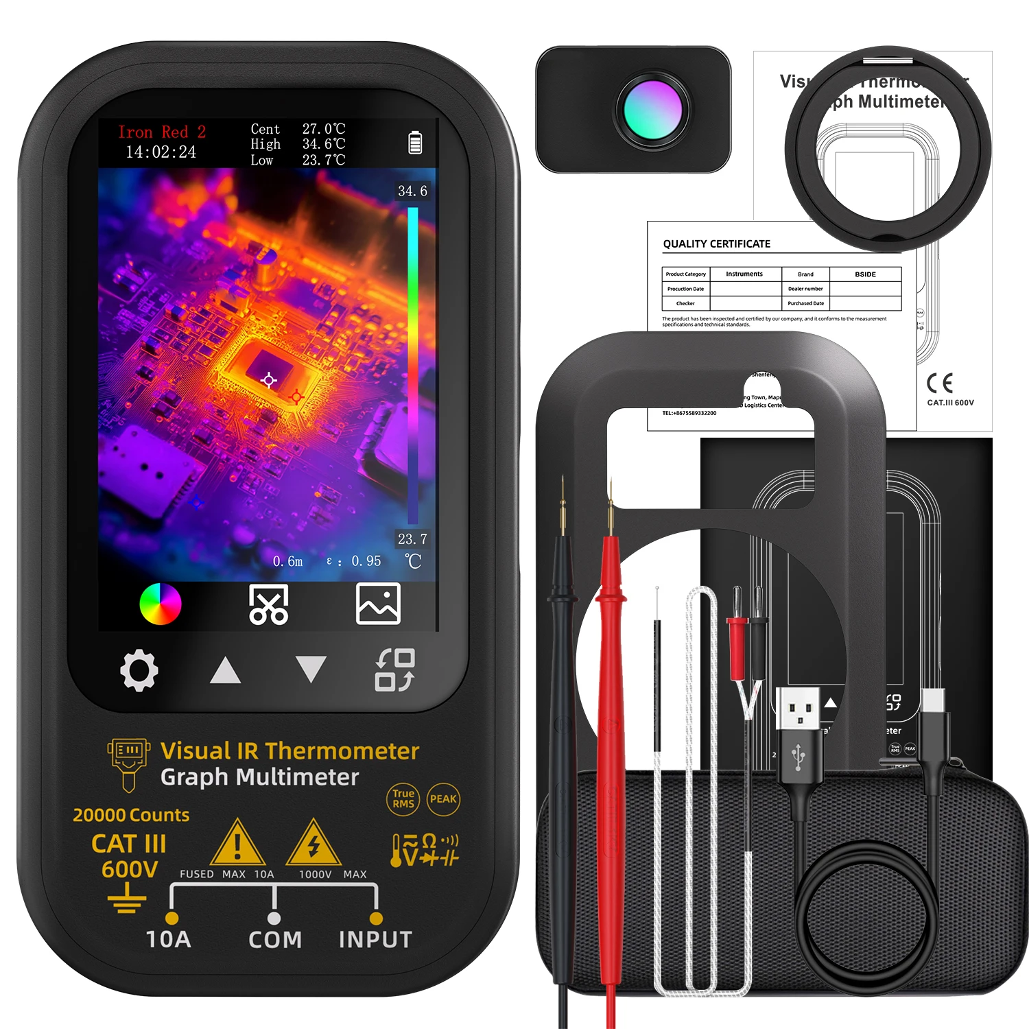 BSIDE SH6 Wärmebildkamera-Digitalmultimeter mit Makro-Objektiv und Ständer für Elektronik- und Elektrotechniker, Handy-Reparatur