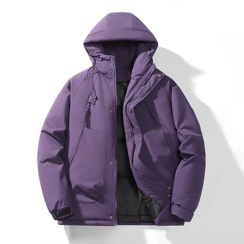 KIDWHXR 2026 Winter Man Hooded Coat Thicken Simple Solid Long Sleeve Men Parkas Jacket Outdoor Loose Casual Male Outerwear