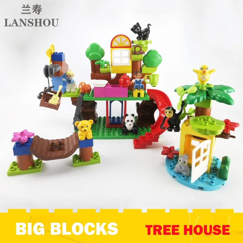 Big Building Blocks Moc Tree House Squirrel Wooden Bridge Construction Compatible Large Bricks Diy Assemble Girl Kids Toy Gifts