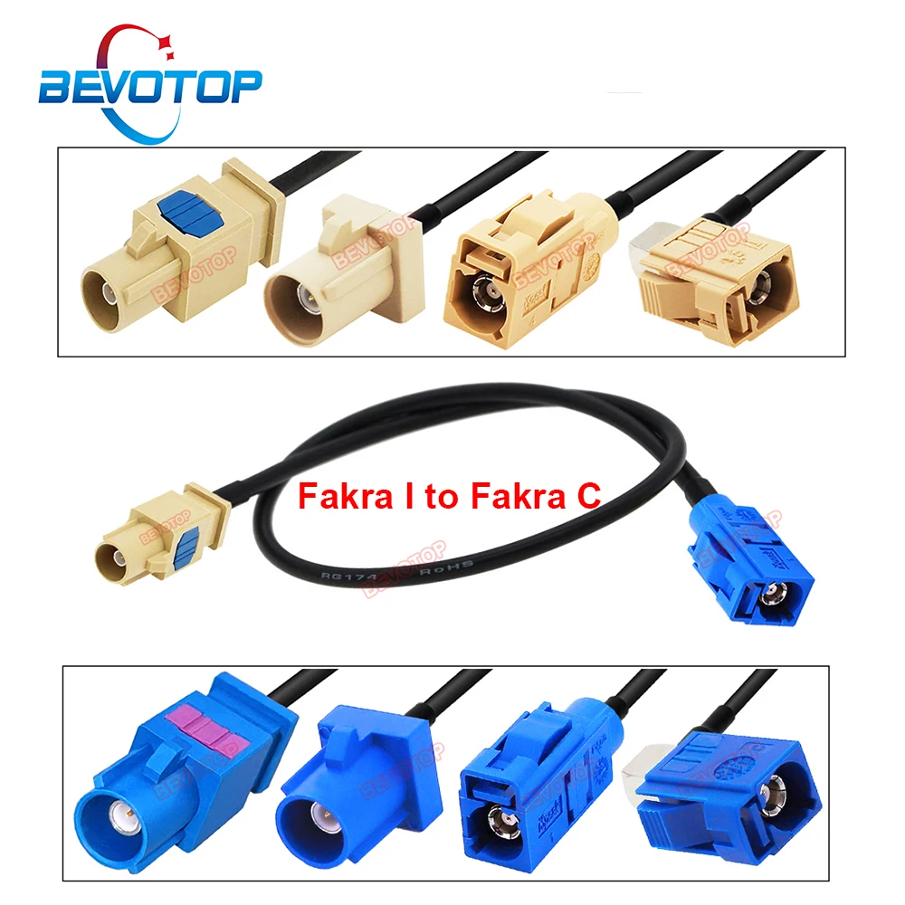 1PCS Blue Fakra C to Beige Fakra I Male / Female RG174 Cable Fakra Jumper Wire Harness BEVOTOP Auto Cable Custom-made 10CM~20M