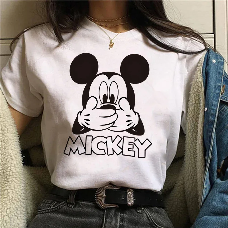 Autumn New Children's 100% Pure Cotton T-shirt Fashionable Disney Cartoon Character Print Women's Loose Casual Short Sleeved Top