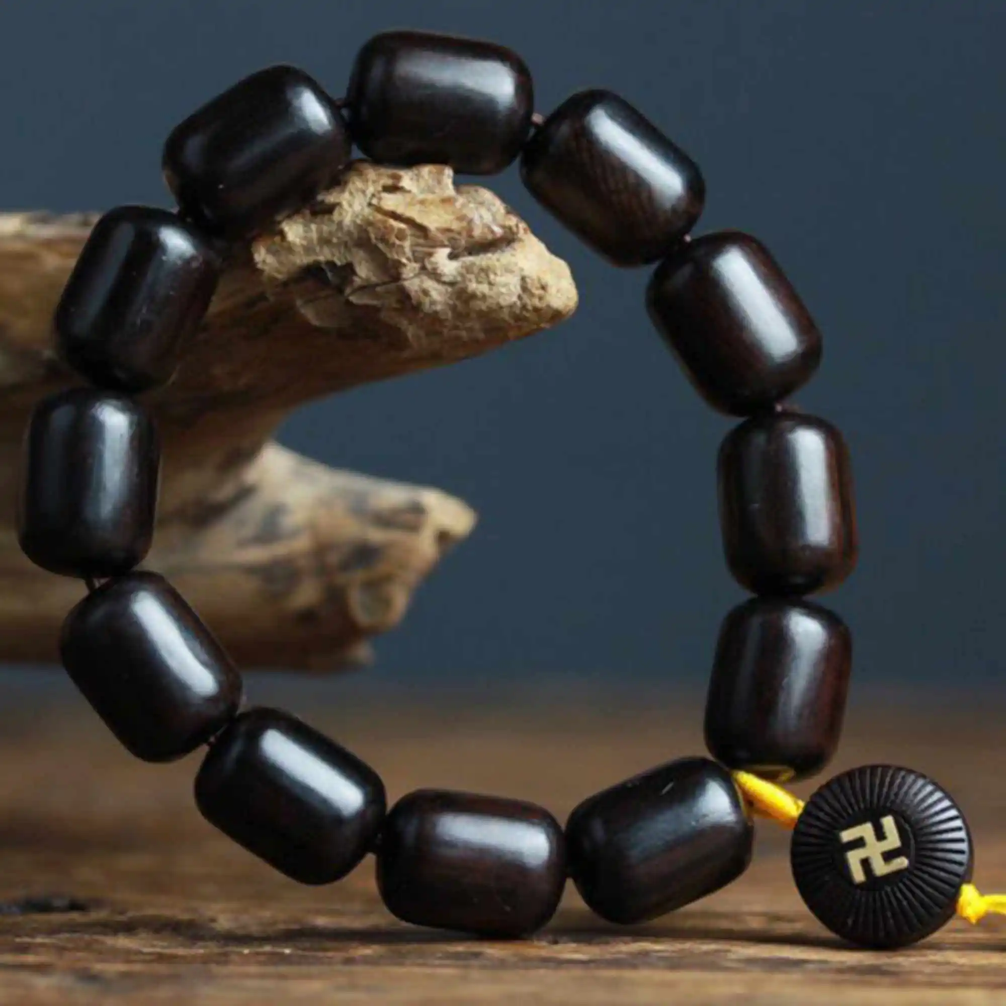 15mm natural ebony Barrel beads prayer beads bracelet Diy Teens Men Trendy Semi-Precious Stones Women Yoga