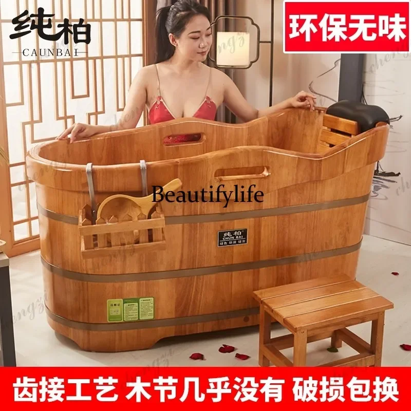 Y136 Y136 Beauty salon rubber wood adult bath bucket household solid wood bathtub wooden bath bucket adult bath bucket
