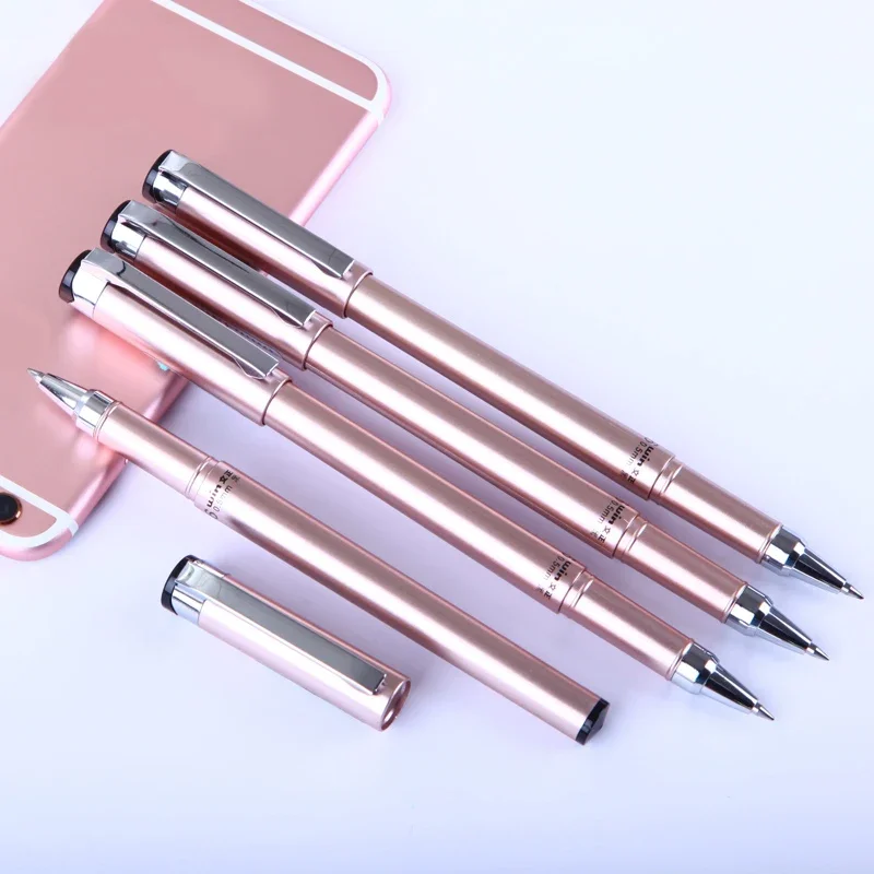 4pcs/box Winning S6 Black Ink Gel Pen Silver/Gold/Rose Gold 0.5mm Roller Ball Pens Writing Stationery School Office Supplies