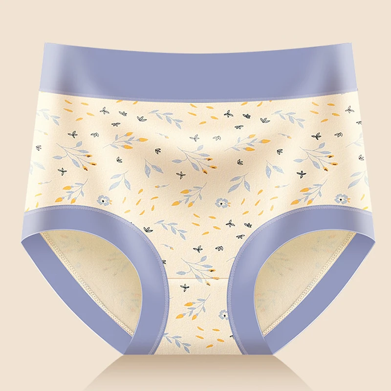 3 قطعة القطن الخالص عالية الخصر النساء زهرة طباعة سراويل سيدة سلس الملابس الداخلية تنفس Underpant حجم كبير اللباس الداخلي الإناث موجز #5