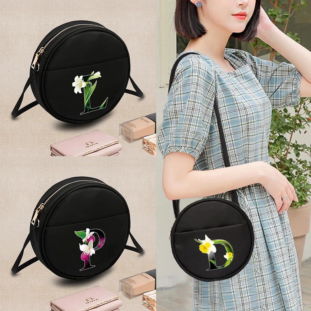 Womens' Round Crossbody Bag Shopping Handbag Outdoor Travel Flower Color Series Portable Coin Purse Single Shoulder Pack