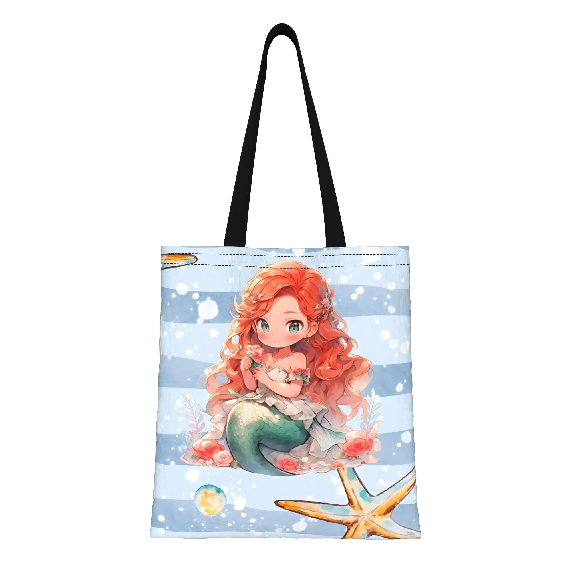 

1PC back to school Large Capacity Disney animation The Little Mermaid princess Canvas Tote Bag Foldable Chic Pattern Gifts
