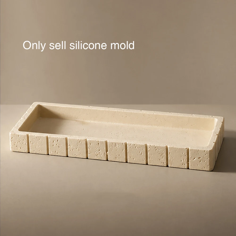 Silicone Mold For Rectangular Travertine Decor Tray, DIY Cement Plaster Casting Mold,Storage Tray Mould for Home Desktop Decor