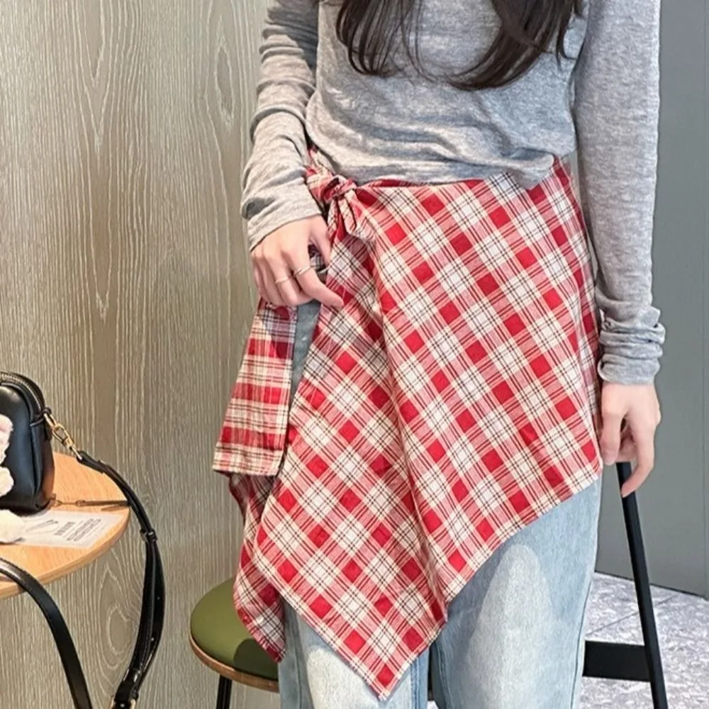 หวานตาข่ายสั้นกระโปรงมินิสไตล์เกาหลีเข็มขัดเอวตกแต่งครึ่งกระโปรงเอวสูง Y2K ขอบไม่สม่ําเสมอกระโปรง Streetwear