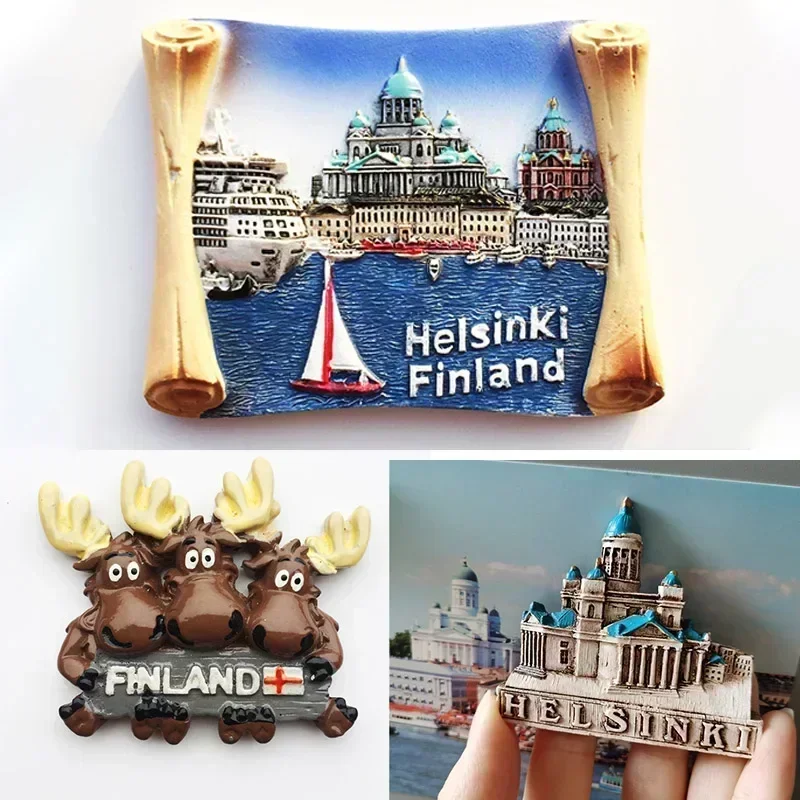 Finland fridge magnets Helsinki Tourism souvenir travel Memorial Decoration Crafts Resin Landscape magnets for refrigerators