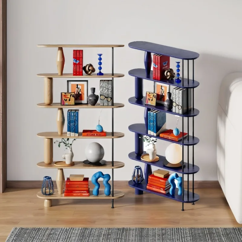 Multi-layer storage bookcase, floor-to-wall display shelf, solid wood living room partition cabinet