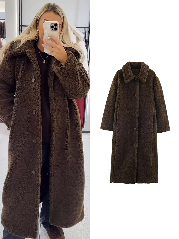 

TFMLN женское длинное пальто из искусственного меха, модное свободное пальто с воротником с лацканами и длинными рукавами, зимнее новое толстое теплое женское повседневное уличное пальто