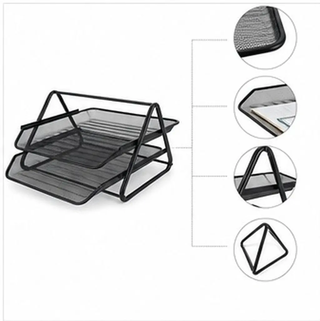 1Pcs Sturdy Iron 2-Tier File Storage Rack Stackable Desktop Organizer for Papers Documents Mail Postcards Magazines Folders
