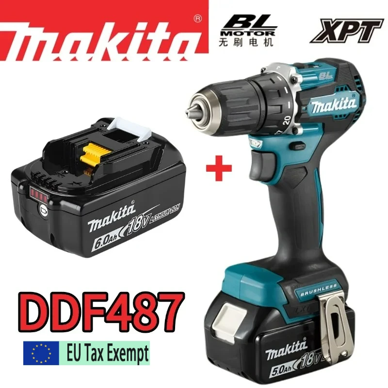 Image of 100% Original Makita DDF487 18V Schraubendreher Bürstenloser Bohrer Schlagbohrer Elektrowerkzeug Makita 18V Akku