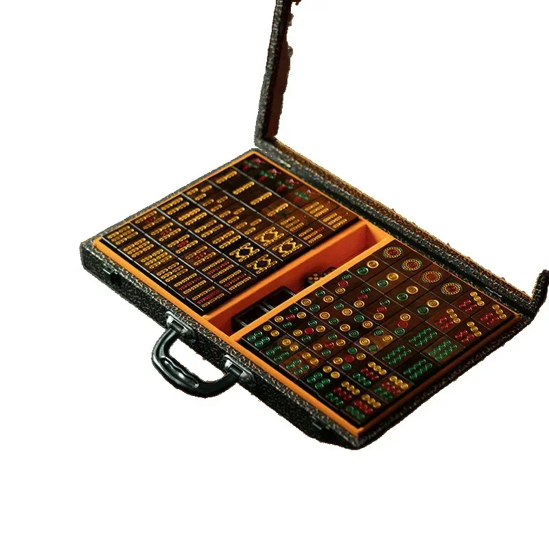Mahogany 40 large red rosewood 144 sheets, solid wood hand-rubbed mahjong cards, household silent red Sichuan sparrow cards
