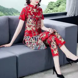 2023 chinesische neue nationale stil baumwolle leinen mode casual anzug weibliche tang-anzug top hosen verbesserte cheongsam zwei-stück set s83