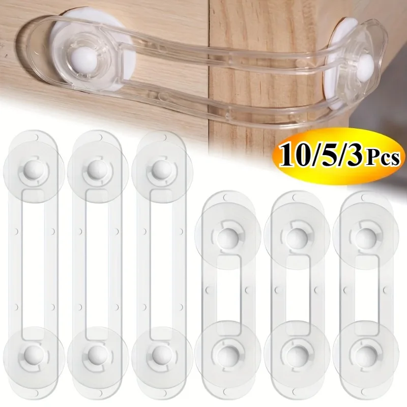

3/5/10Pcs Baby Safety Cabinet Locks & Straps Kids Plastic Drawer Locks for Home Proofing Adjustable Length for Secure Closure