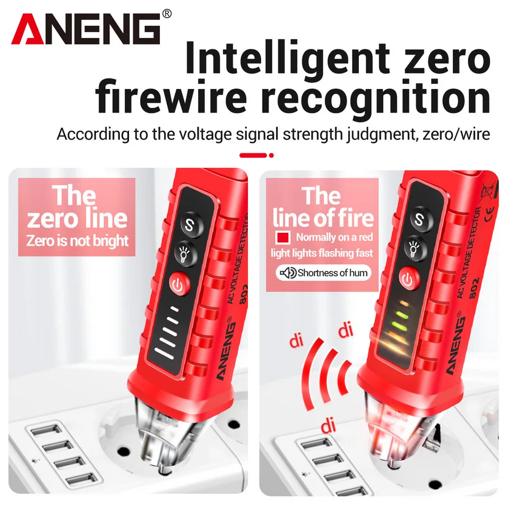 ANENG VD802 Contactloze AC Voltage Detector Tester Meter 12 V-1000 v Pen Stijl Elektrische Indicator LED voltage meter