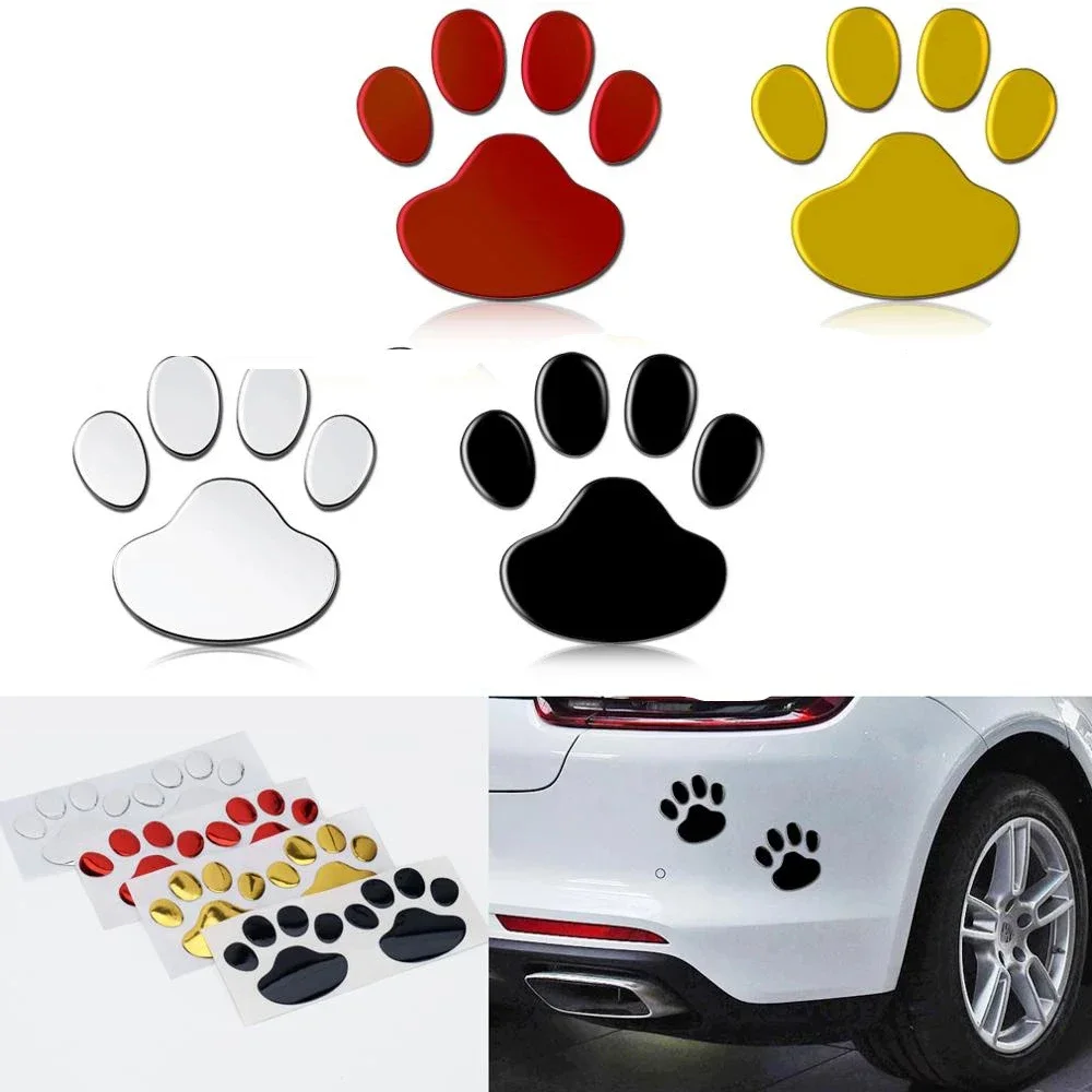 1 pair Car Stickers and Decals Paw 3D Animal Dog Cat Bear Foot Prints Footprint Decal Car Sticker Silver Red Black Golden