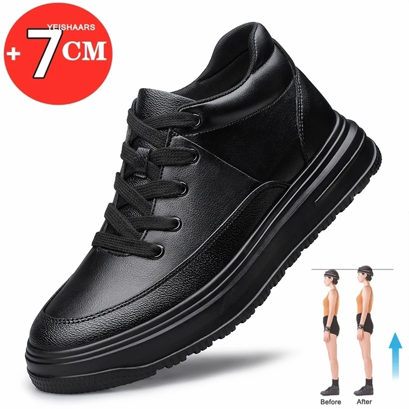 Man Lift Sneakers Brand Elevator Shoes For Men Hidden Heels White Shoes 7CM Height Increasing Shoes Men Casual Leather Shoes