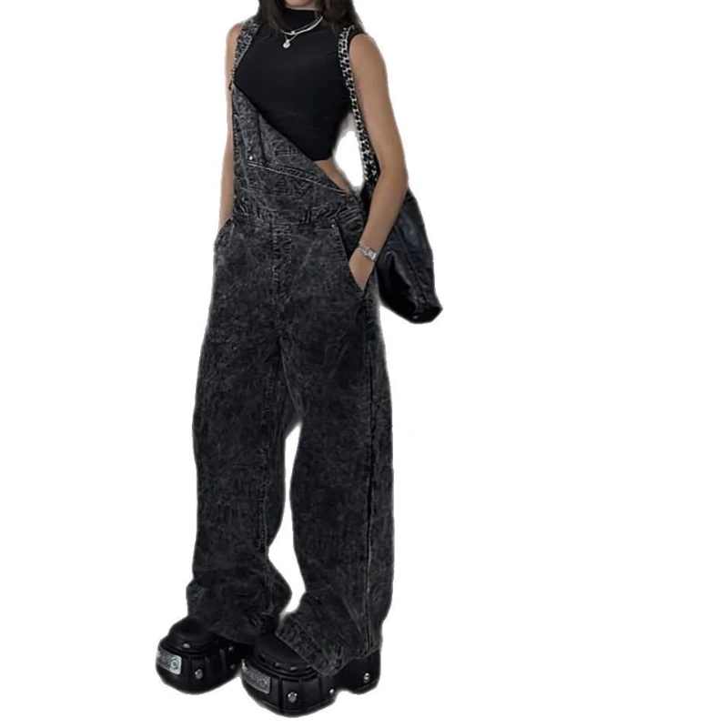 Le nouveau pantalon en Denim à jambes larges avec bretelles délavées, de marque Streetwear, élégant, haut de gamme et ample pour les femmes