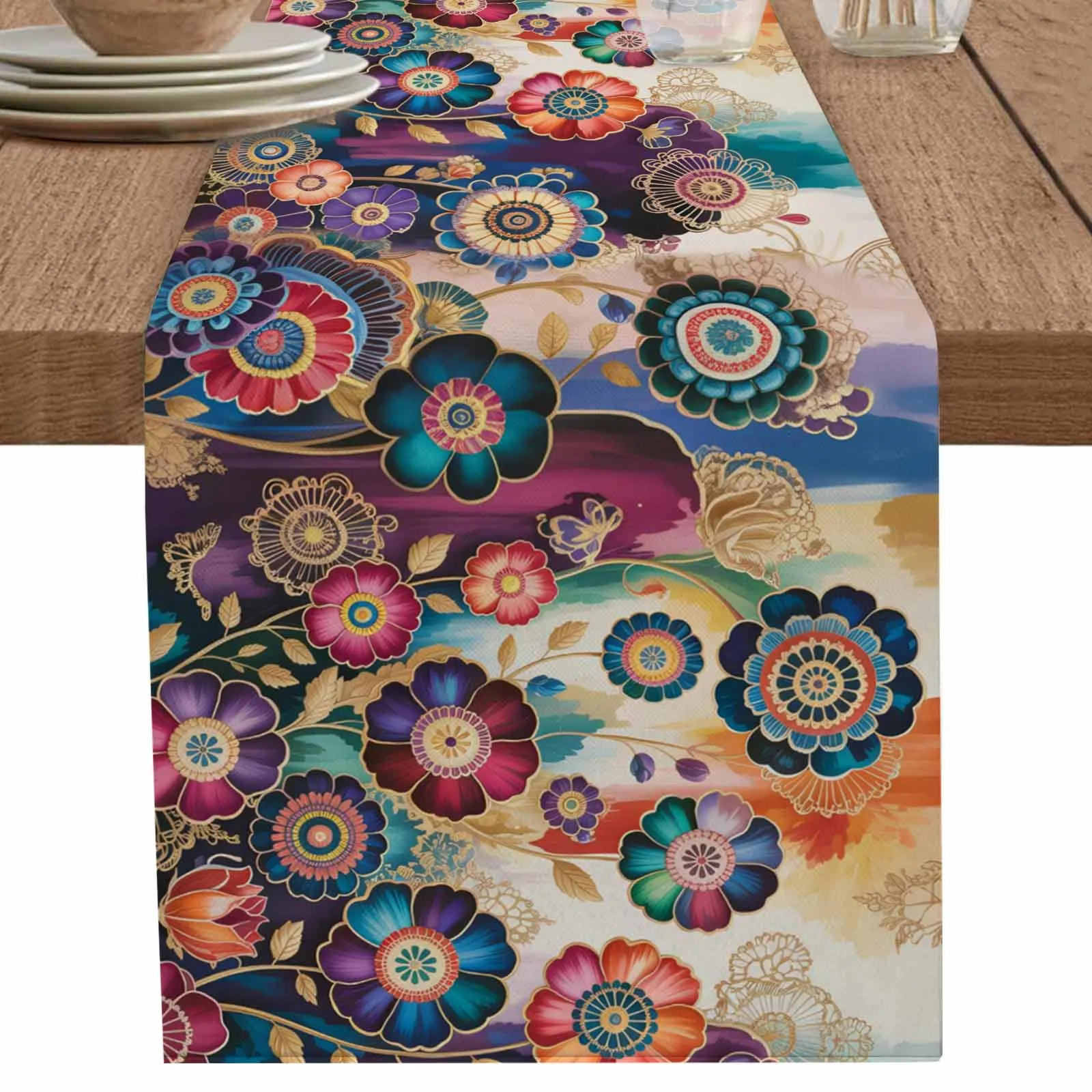 

1 PCS Retro Ethnic Manda Flower Dream Table Runner Party Polyester Table Cover for Home Dining Decoration