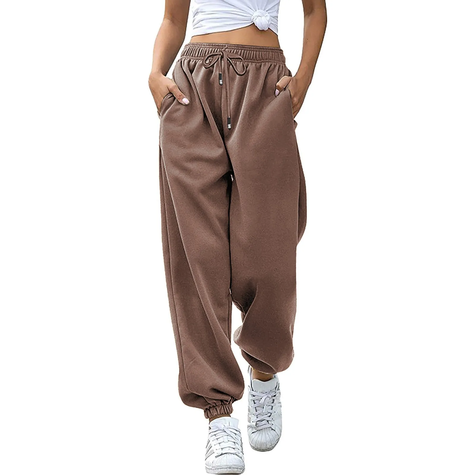 

Grey Autumn Winter Sweatpants Women Pockets Black Sportwear Elastic And High Waisted Casual Loose Joggers Trousers Streetwear