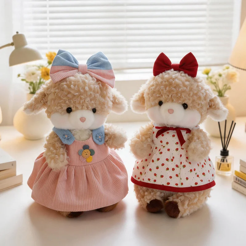 Cute Animal Stuffed Doll Skirted Plush Toy Rabbit Dog Sheep Floral Dress Home Decor Xmas Gift Soft Bunny Stuffed Doll