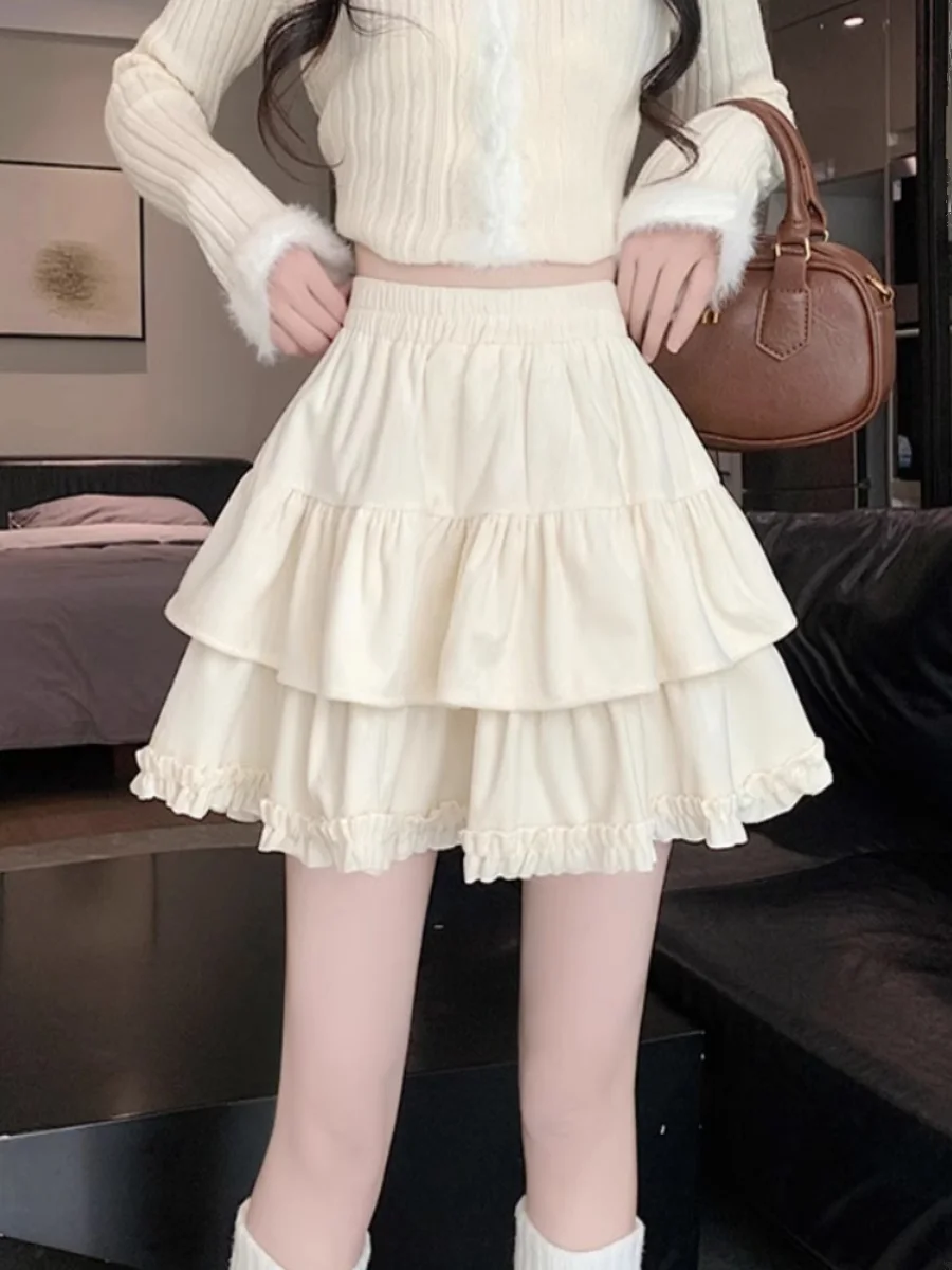 

Puffy Half-length Skirt Women's Summer High-waist Slimming Lace A-line Short Cake Skirt Anti-exposure Sweet Japanese Style