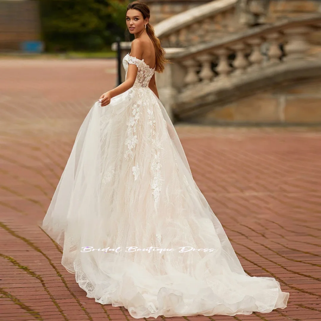 Изысканное съемное свадебное платье 2 в 1, вышитое кружево на сетке со шлейфом и вырезом «лодочка», без рукавов, для невесты, Vestido De