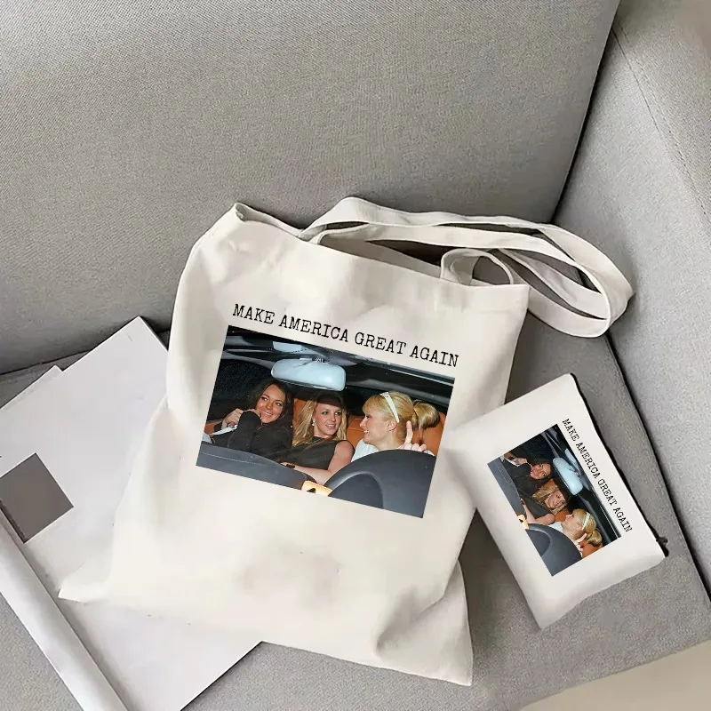 

Mean Girls Canvas Bag Britney Spears Paris Hilton Fun Casual Shoulder Bag Make America Great Again women's fashion tote bag