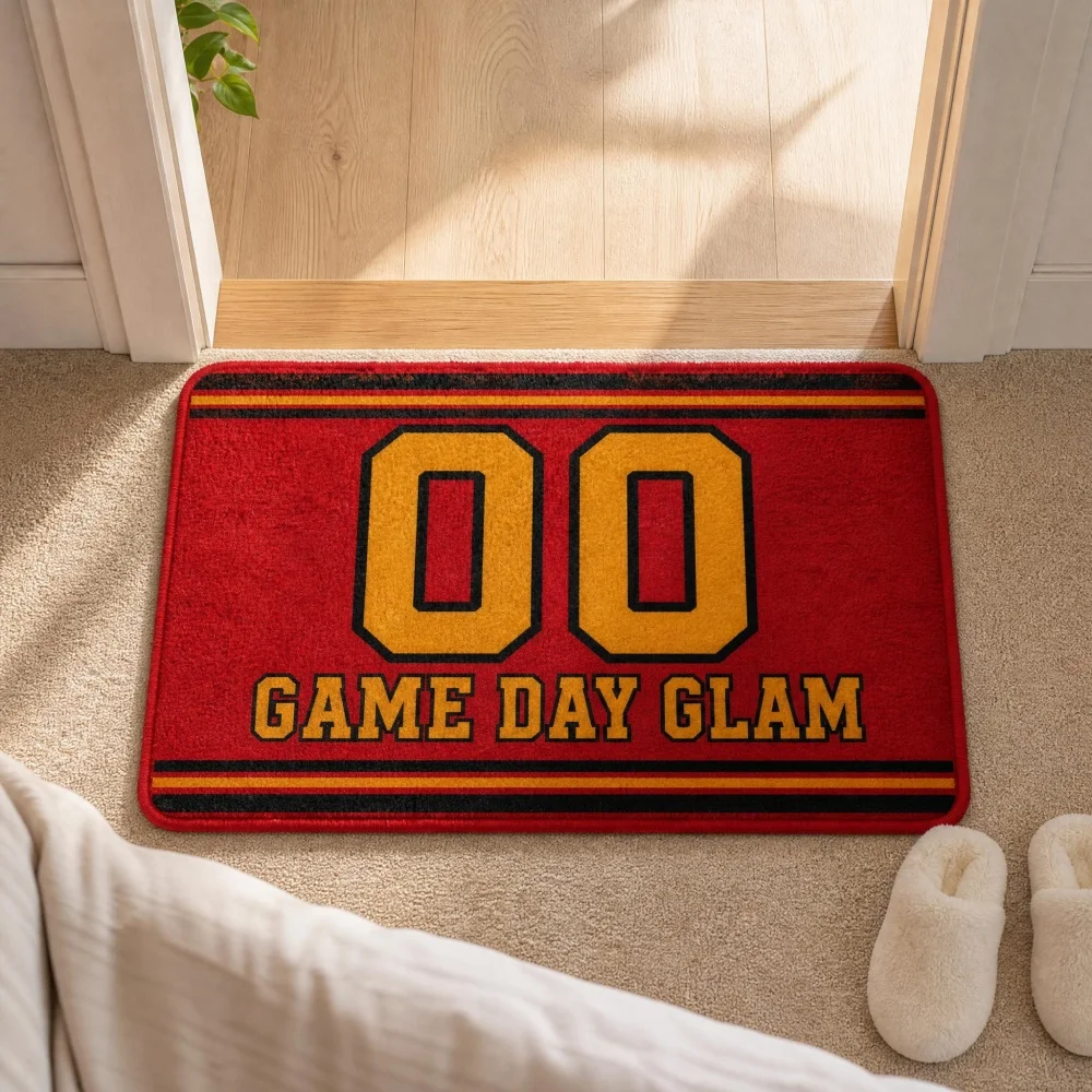 Vintage Jersey Number Flannel Doormat, Non Slip Indoor Entrance Floor Mat, Sport Game Day Area Rug,Multiple Sizes Home Door Mat