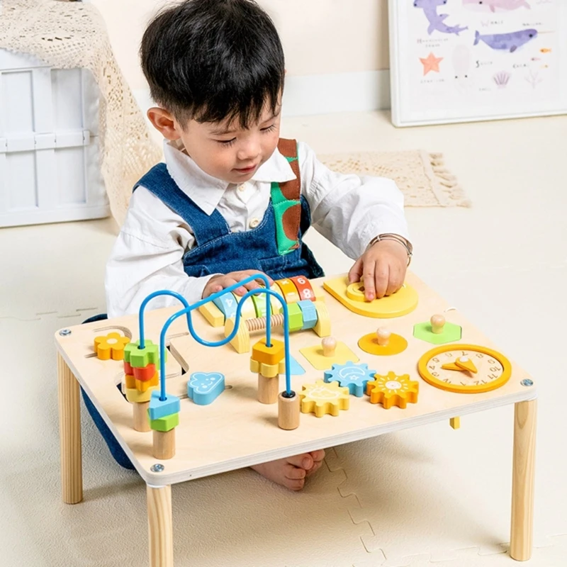 Developmental Activity Table Wooden Busy Boards Toy for Preschool Educational Matching Color Cogniton Puzzle Toy 15UB