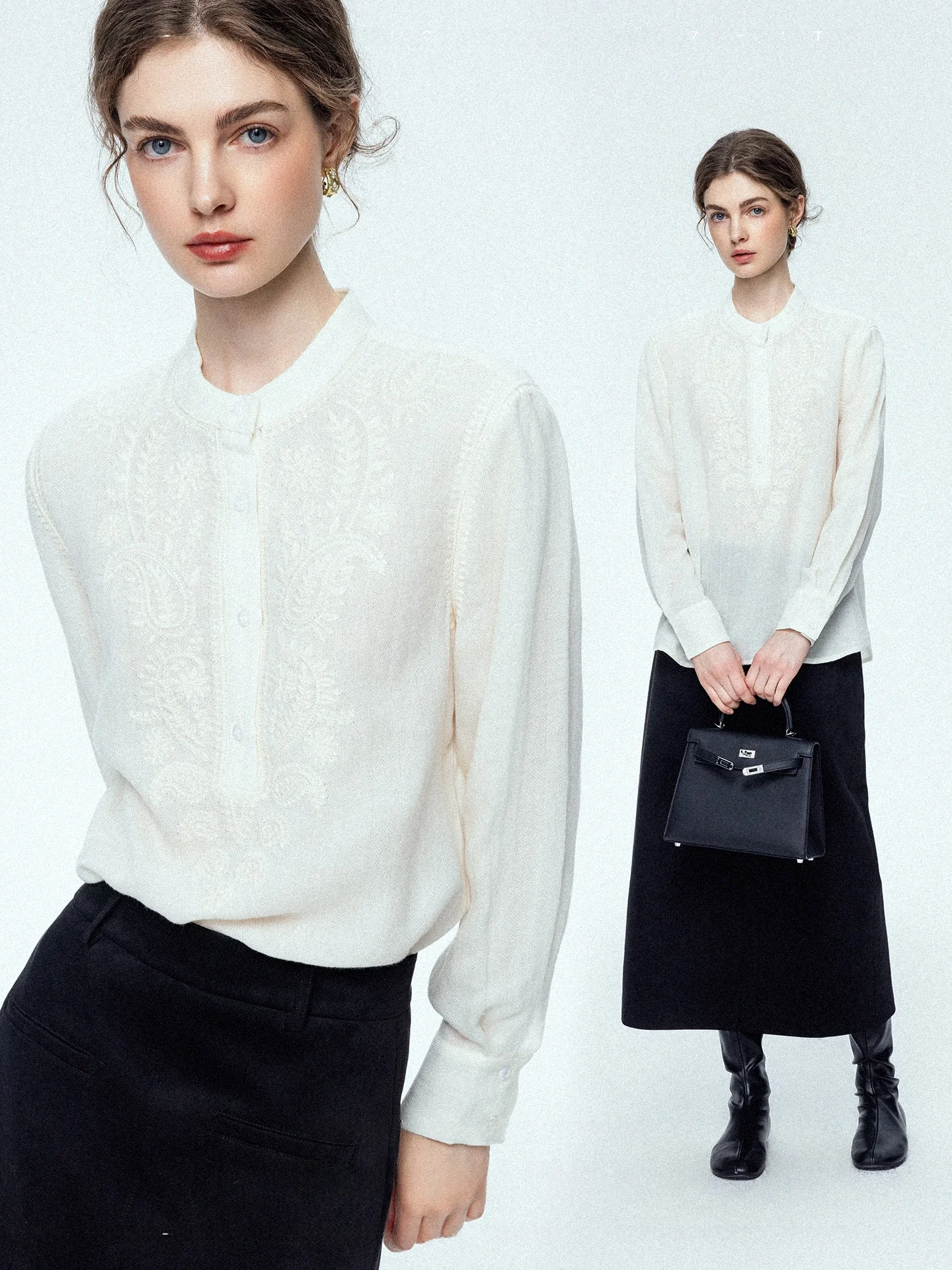 

Женская шерстяная блузка Ele mat белого цвета с вышивкой, с богатой вышивкой, универсальная, на все сезоны