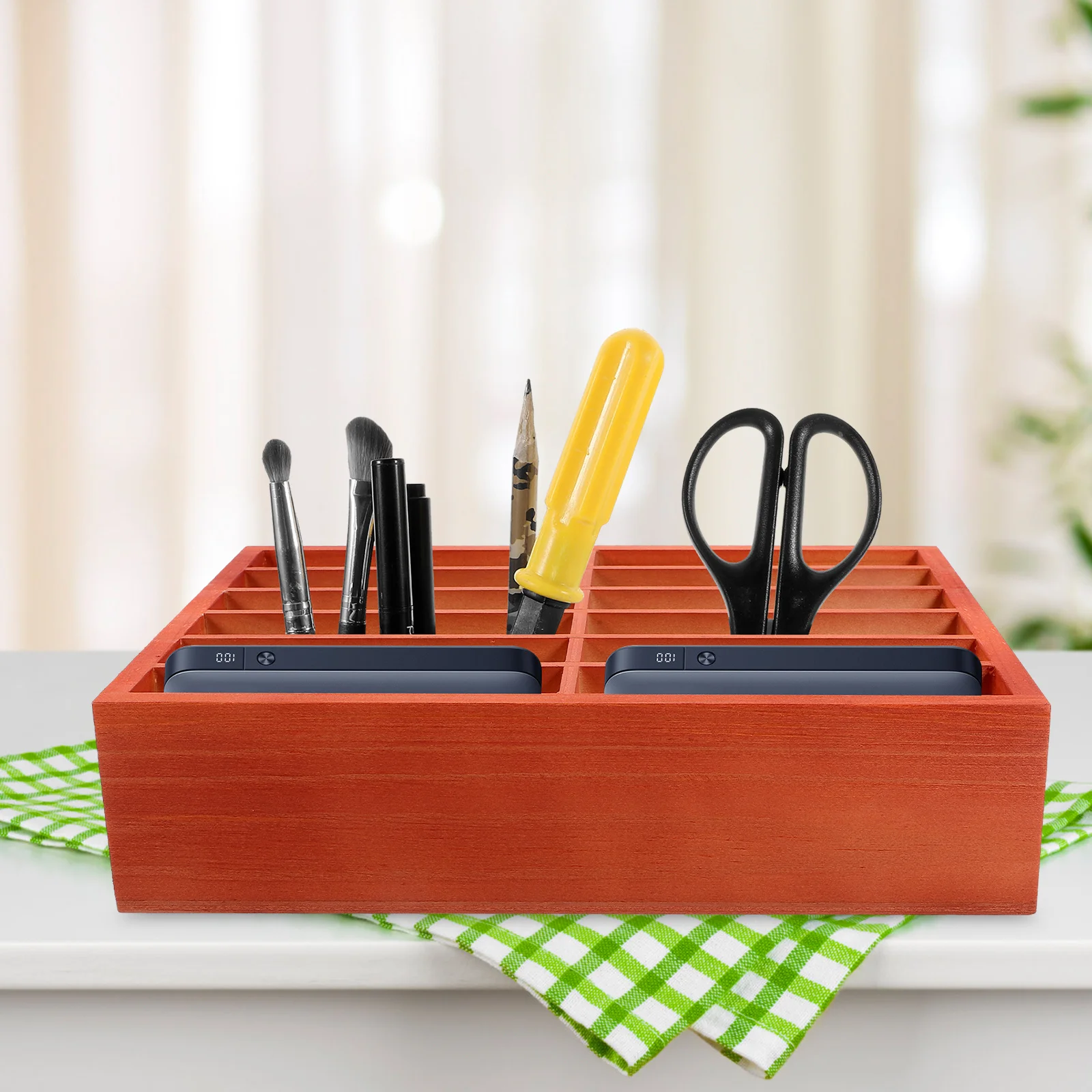 

Настольный органайзер на 12 отделений для телефона, деревянный, для конференц-зала, офиса, держатель для канцелярских принадлежностей, многосекционный кейс для организации рабочего пространства