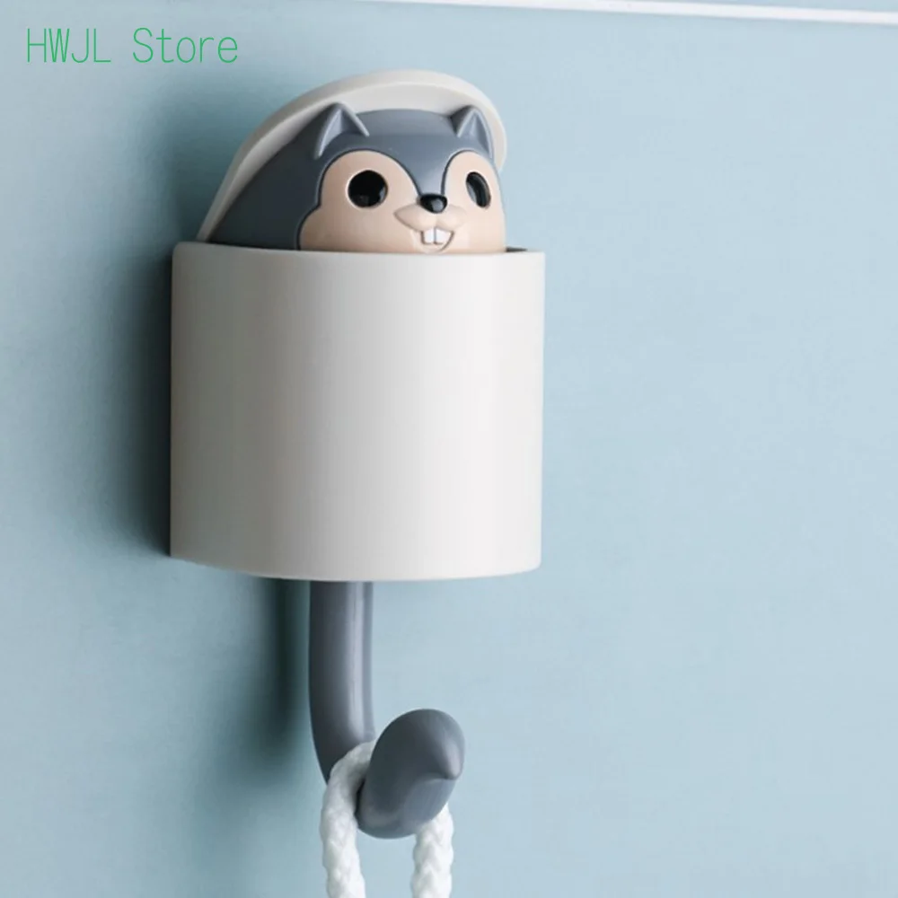 Creative Home Decor Cartoon Animal Squirrel Head Hiding Storage Bathroom Kitchen Hanging Hook Pasting Wall Hooks Children Gift