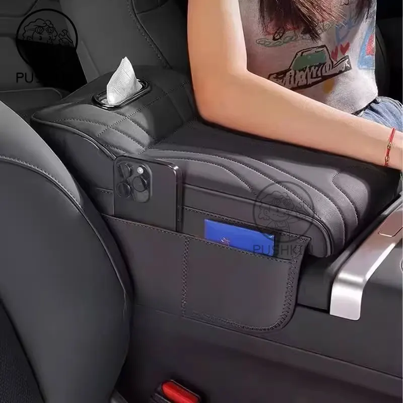 For BYD Shark 6 2025 Center Console Armrest Riser Pad – Premium Leather Organizer with Built-in Tissue Holder & Storage Pockets - Image 4