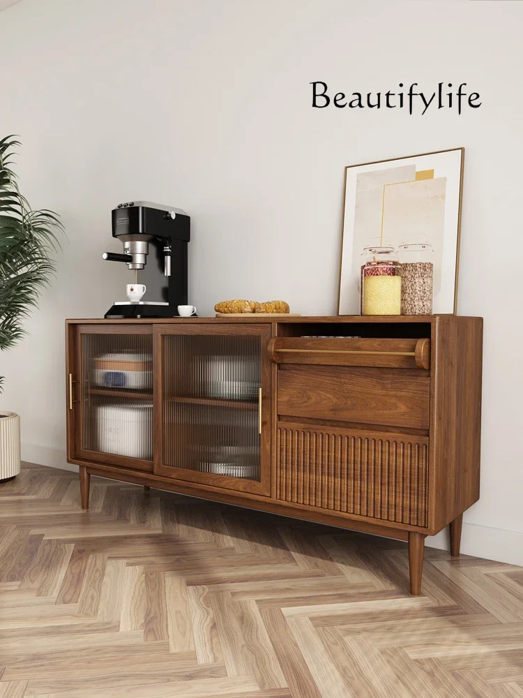 Nordic Minimalist Wall-Mounted Hallway Locker Restaurant Tea Cabinet Quiet Style Solid Wood Frame Sideboard Cabinet