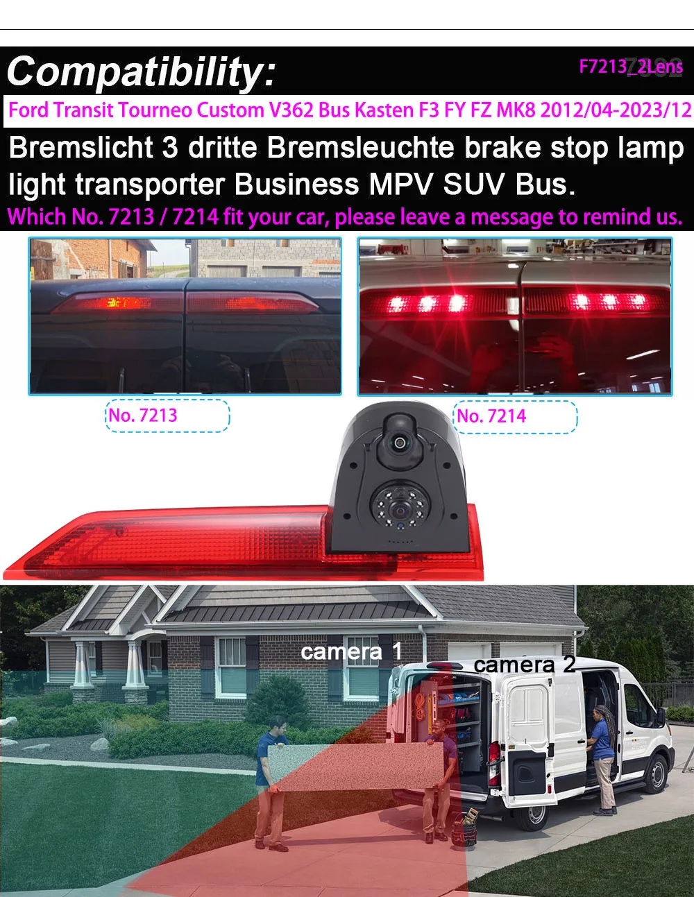 Brake lights Dual Sensor Reversing Camera for Ford Transit Tourneo Custom V362 Bus Kasten F3 FY FZ with 7inch Mirror Monitor Kit