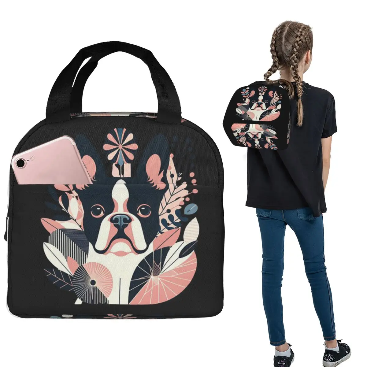 الكلب جرو الحب الحيوان هدية بوسطن الثور جحر معزول حقيبة الغداء للنساء الاطفال المحمولة صناديق الطعام علب الاغذية الحرارية حمل