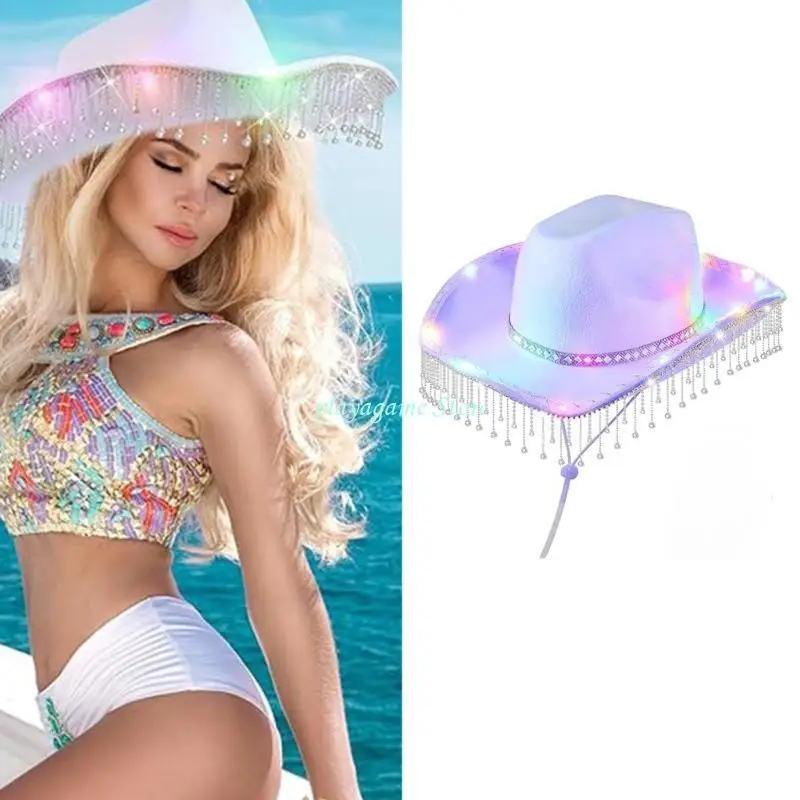 y88a-カウボーイハット-光るパナマハット-ディスコハウス-カクテルパーティー-休暇用-キラキラ光るストラス-コメディアン俳優用
