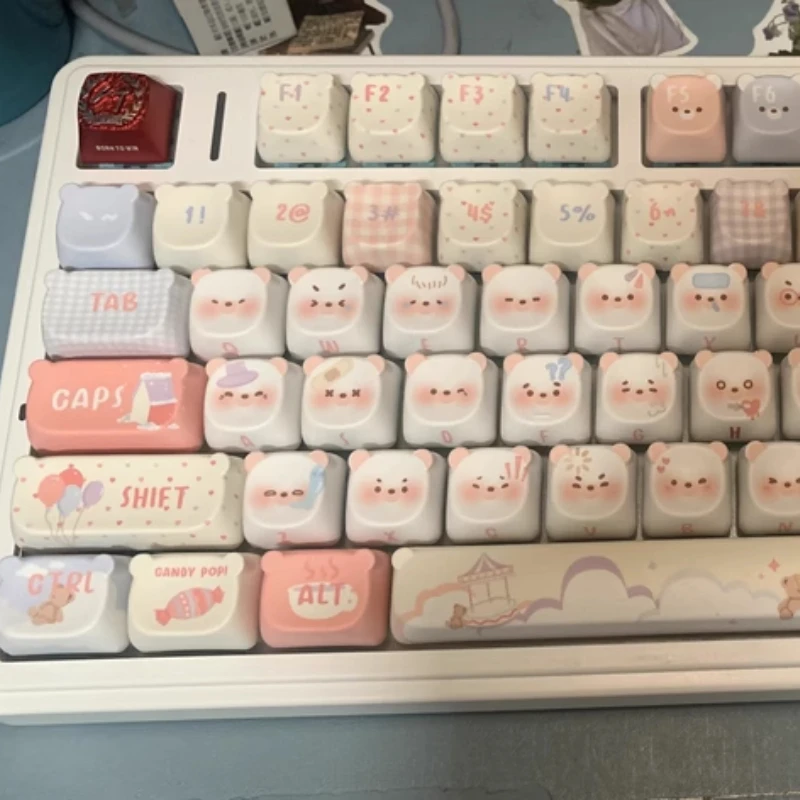 Rainbow Bear Keycaps Customized EAO Profile Cute Point Keycap Sublimation PBT Cartoon Anime Gamers Design Artisan Originalcaps