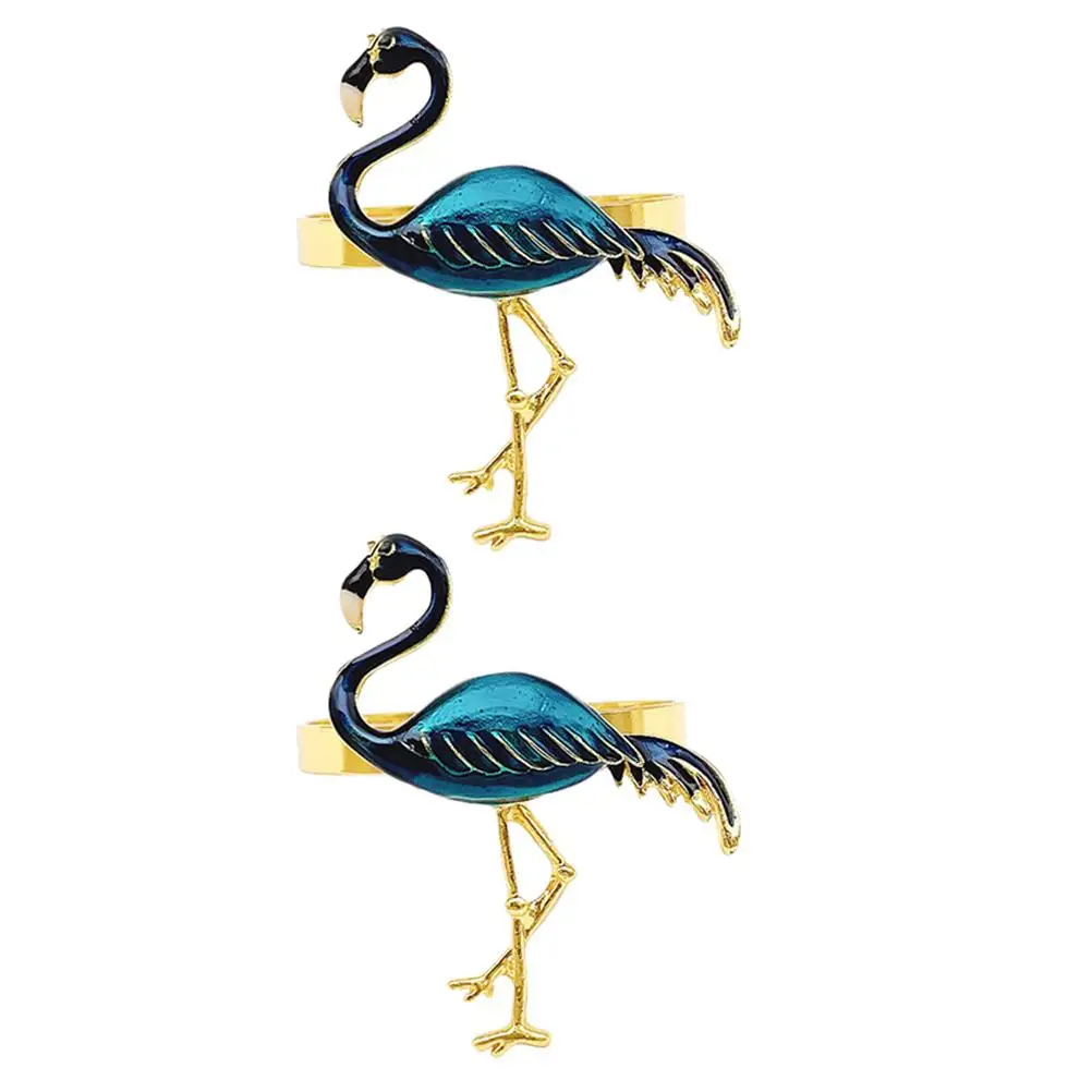 

2Pcs Flamingo Premium Alloy Reusable Party Wedding Banquet Flamingos Napkin Napkin Decor Circle Kitchen Bar Supplies