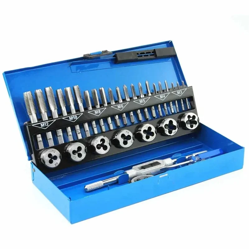 

HHO-Taper Plug M3 M4 M5 M6 M8 M10 M12 32Pcs/Set Metric Tap Die Set M3-M12 Thread Wrench Nut Bolt Screw Repair Tools Kit