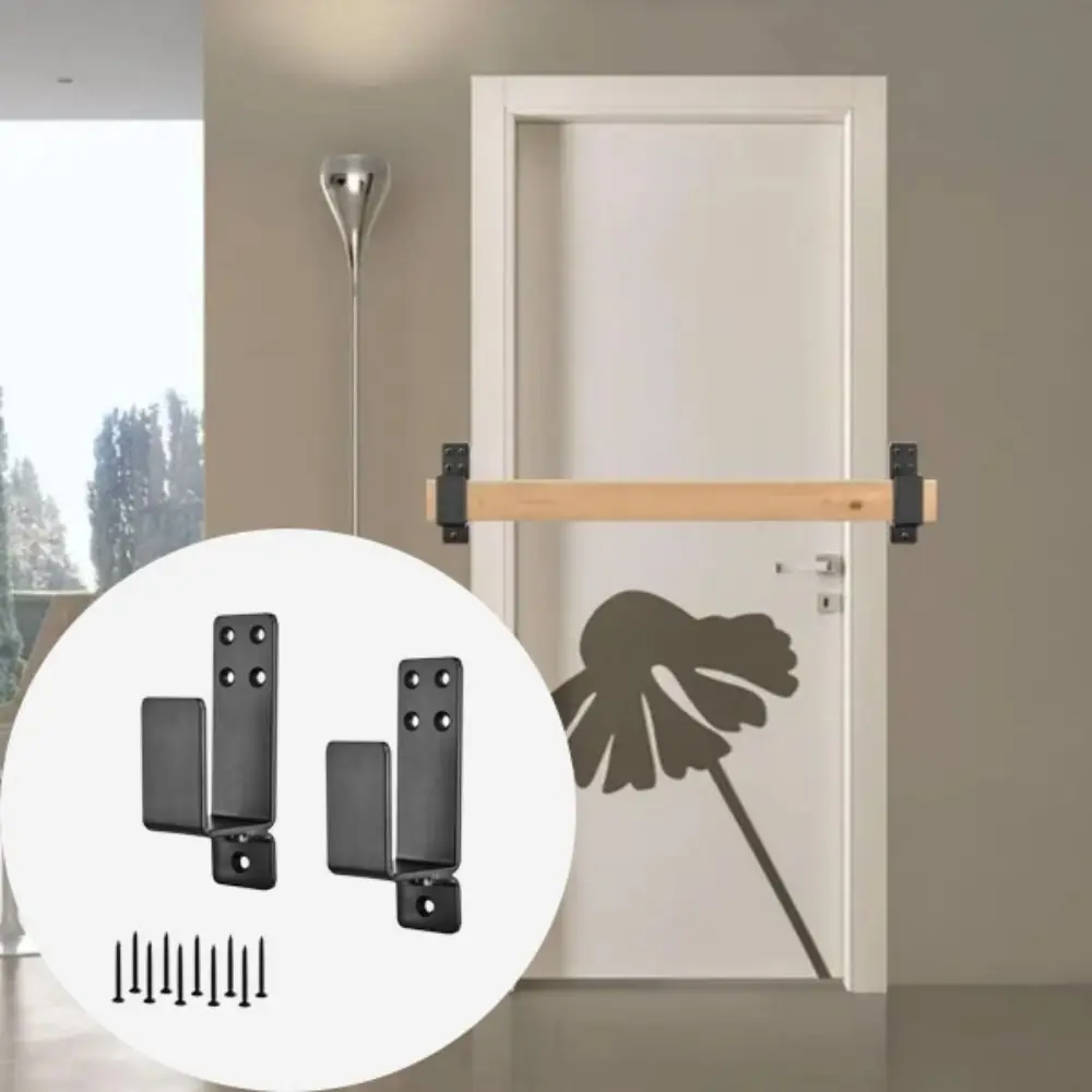 Heavy Duty Door Barricade Brackets Carbon Steel Black Door Bar Holder Brackets U-Shaped Upgraded U-Shaped Bar Holders
