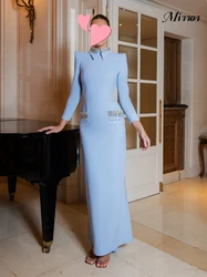 Mirror Dress Elegant Vintage Sweet Sky-Blue Crystal Beads Ankle Length Customize Formal Occasion Prom Dress Evening Party Gowns