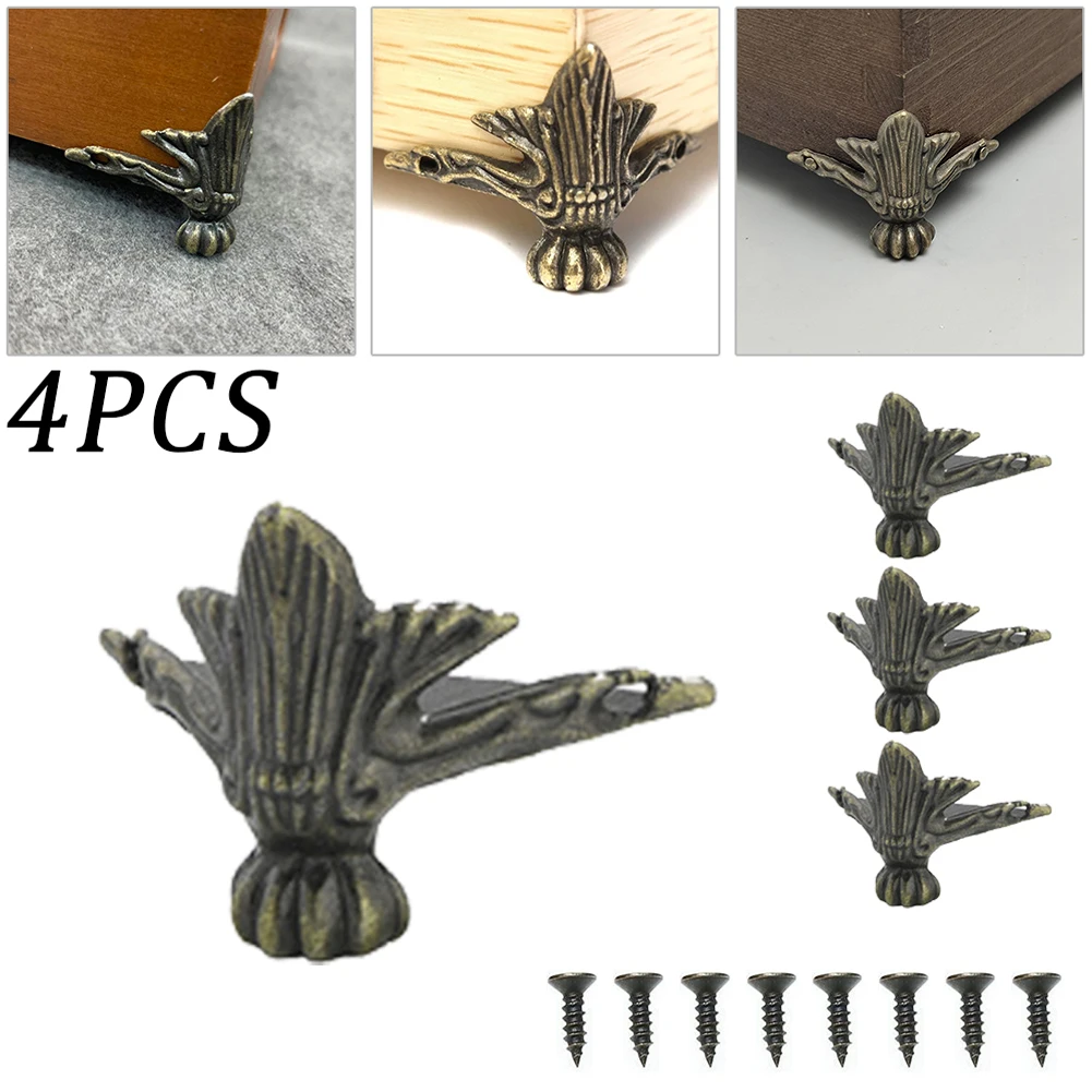 Wood Jewelry Box Corner Protectors Antique Brass Zinc Alloy Set of 4 for Chests Storage Boxes and Decorative Box Legs