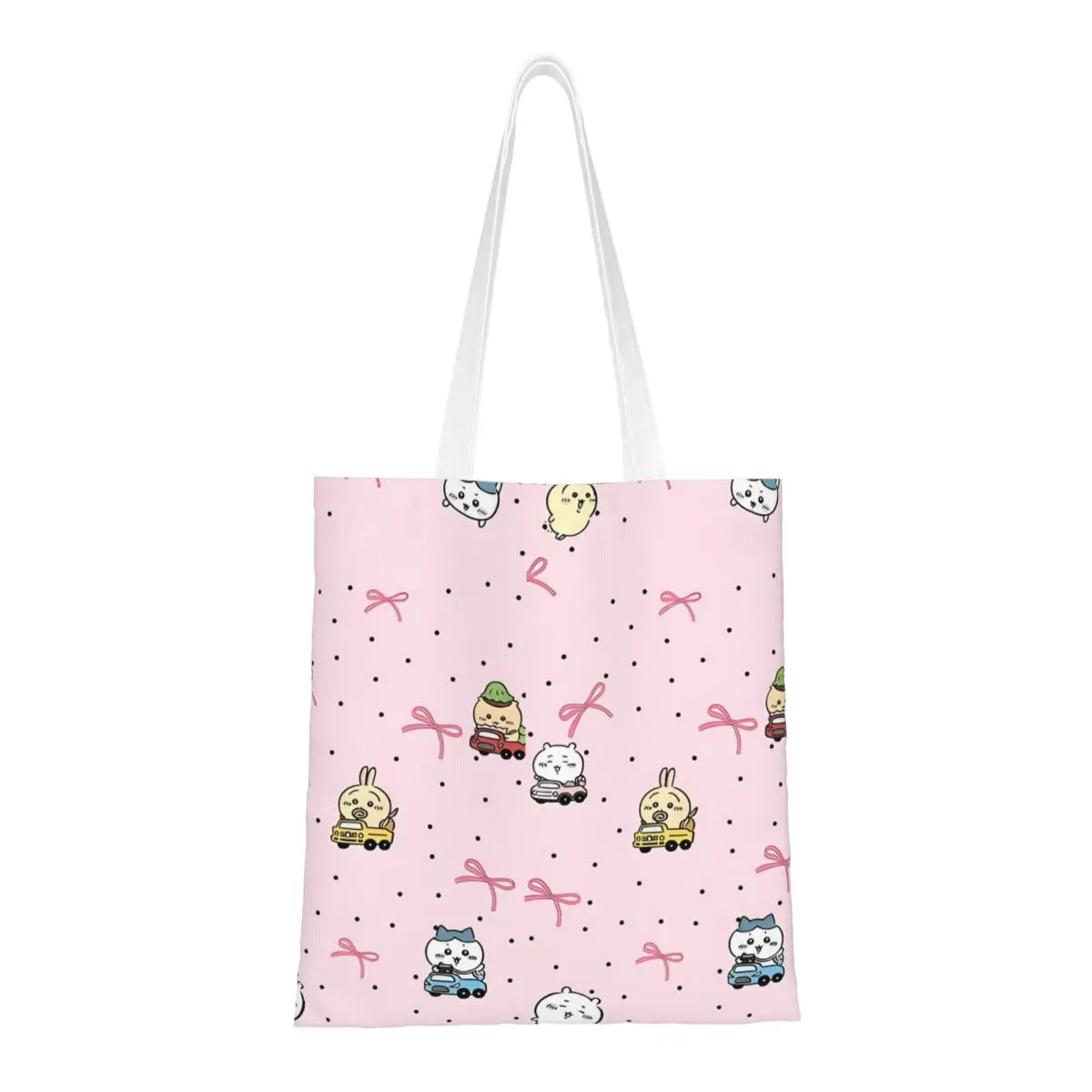 Cute Chiikawa Kawaii Cartoon Canvas Tote Handbag Grocery Bags Large Capacity Shopping Bags for Unisex