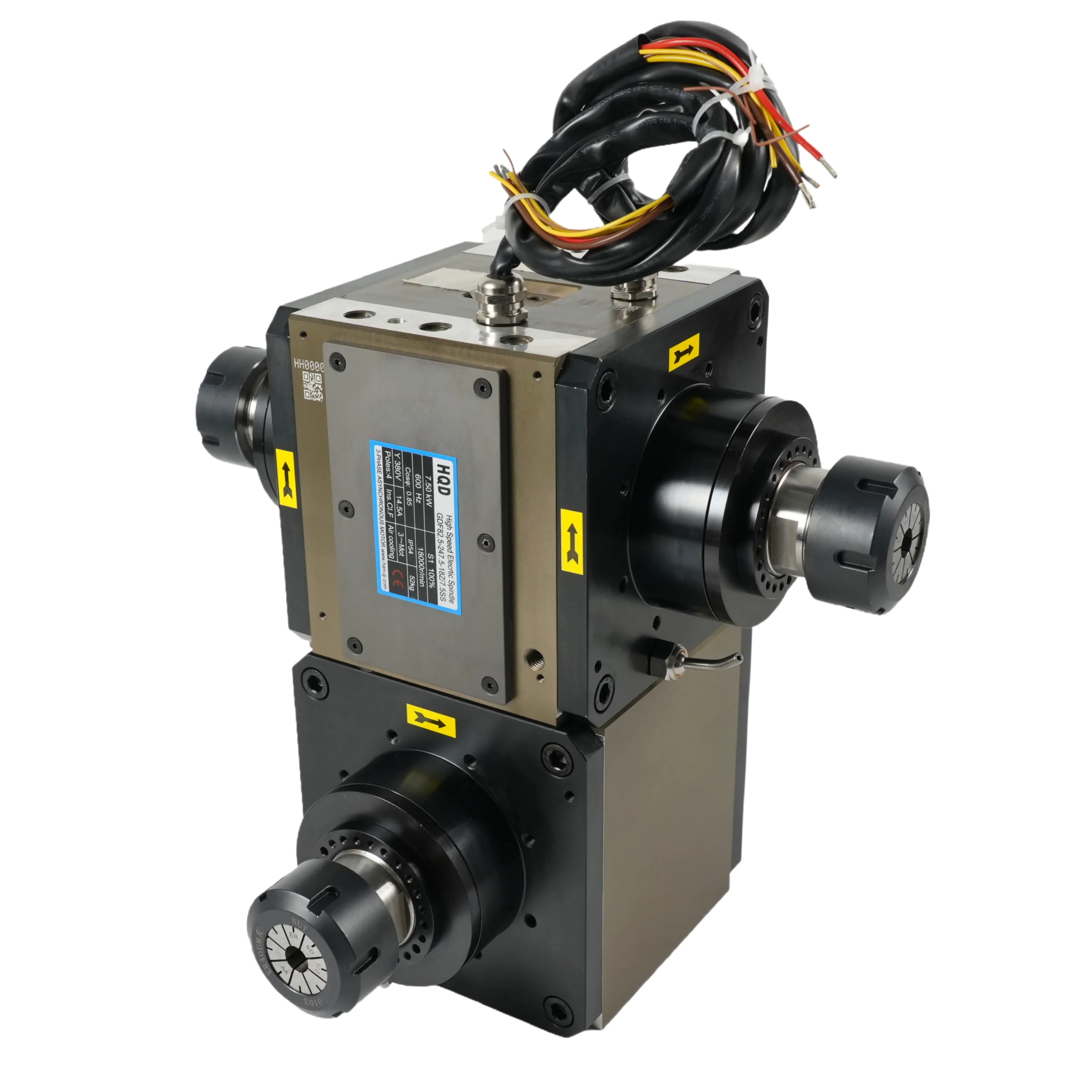 HQD Motor Manufacturer CNC Four Heads ER40 7.5Kw Air Cooled Spindle Motor For Woodworking Router Machine GDF82.5-247.5-18Z/7.5SS